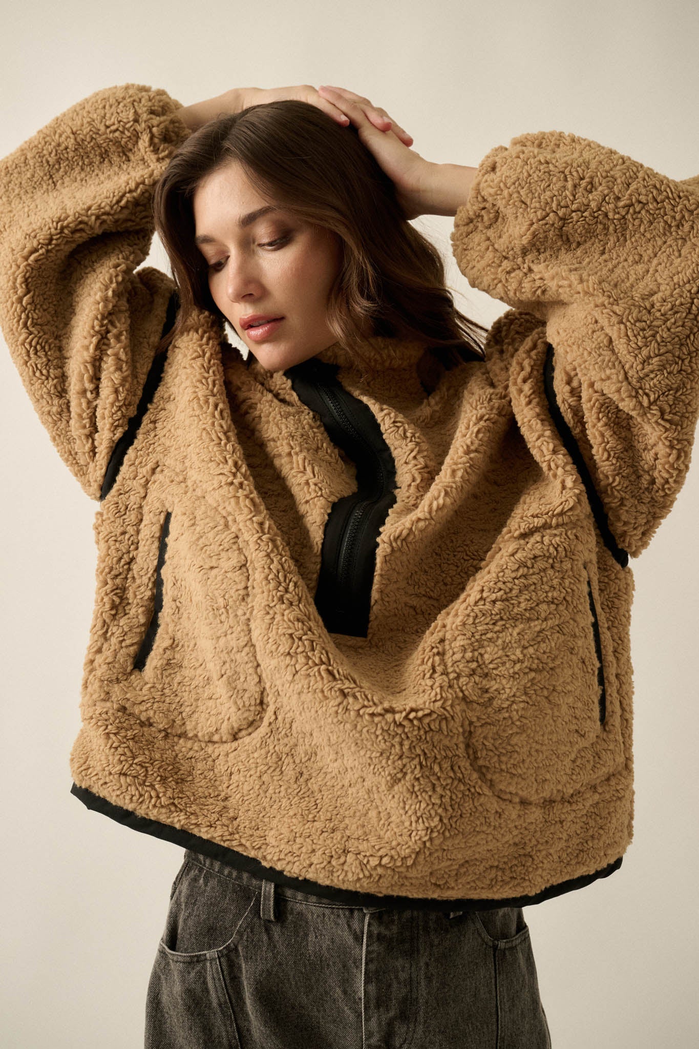 Snuggle Up Solid Fleece Half-Zip Pullover Jacket - ShopPromesa