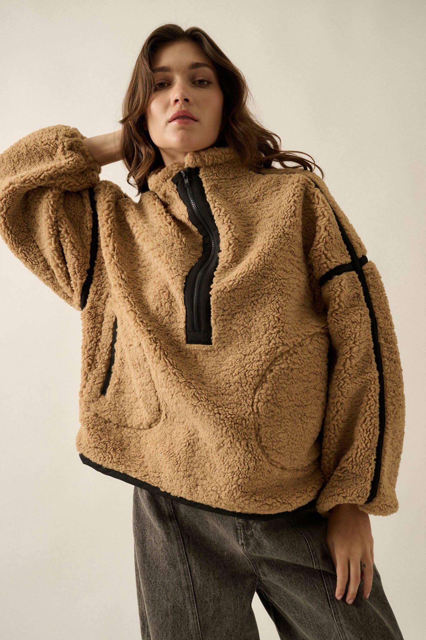 Snuggle Up Solid Fleece Half-Zip Pullover Jacket - ShopPromesa