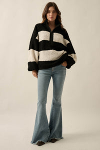 Level Best Striped Fleece Half-Zip Pullover Jacket - ShopPromesa
