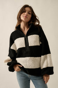 Level Best Striped Fleece Half-Zip Pullover Jacket - ShopPromesa