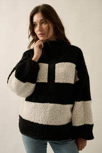 Level Best Striped Fleece Half-Zip Pullover Jacket - ShopPromesa