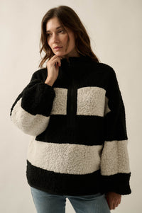 Level Best Striped Fleece Half-Zip Pullover Jacket - ShopPromesa