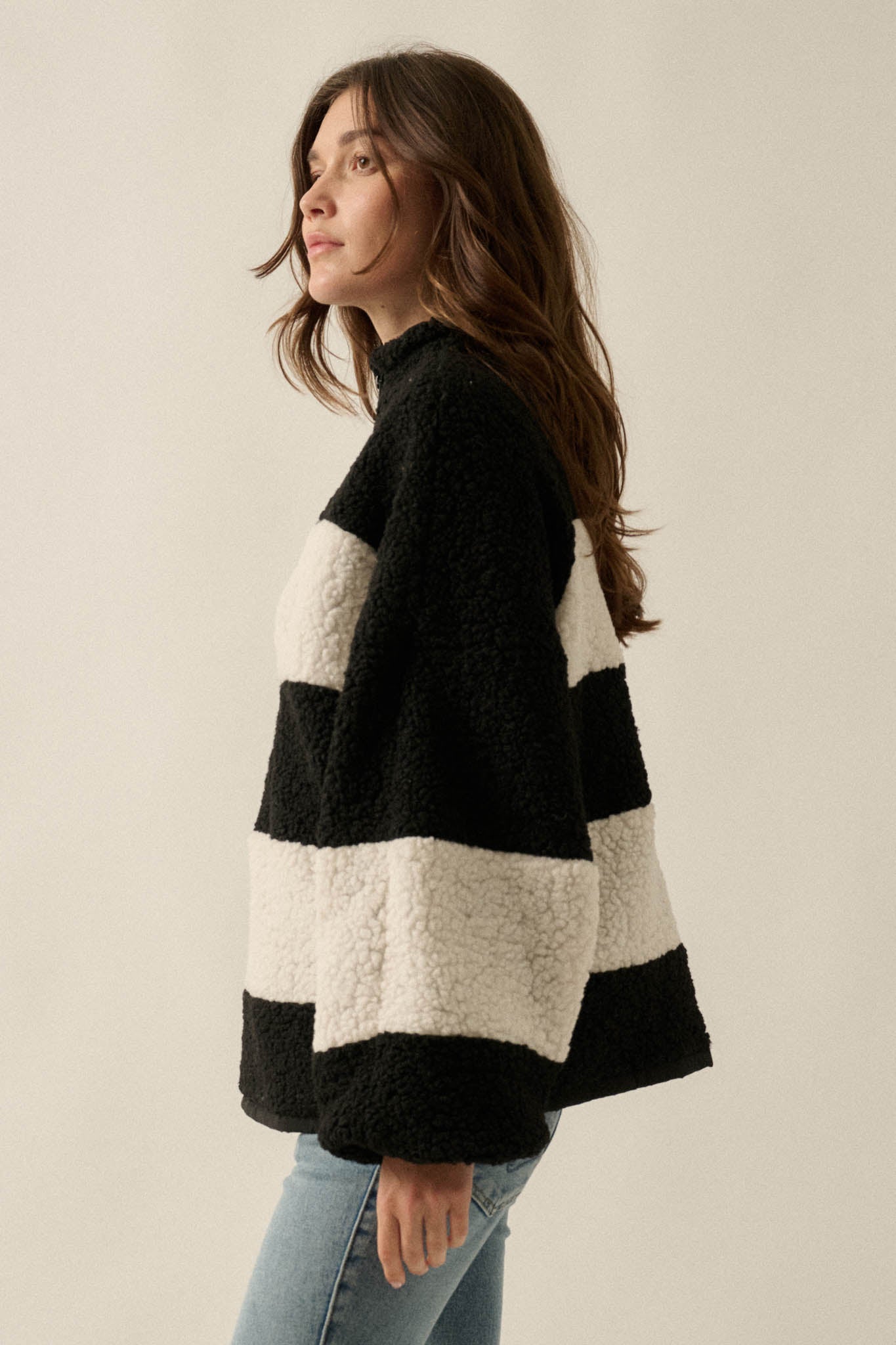 Level Best Striped Fleece Half-Zip Pullover Jacket - ShopPromesa