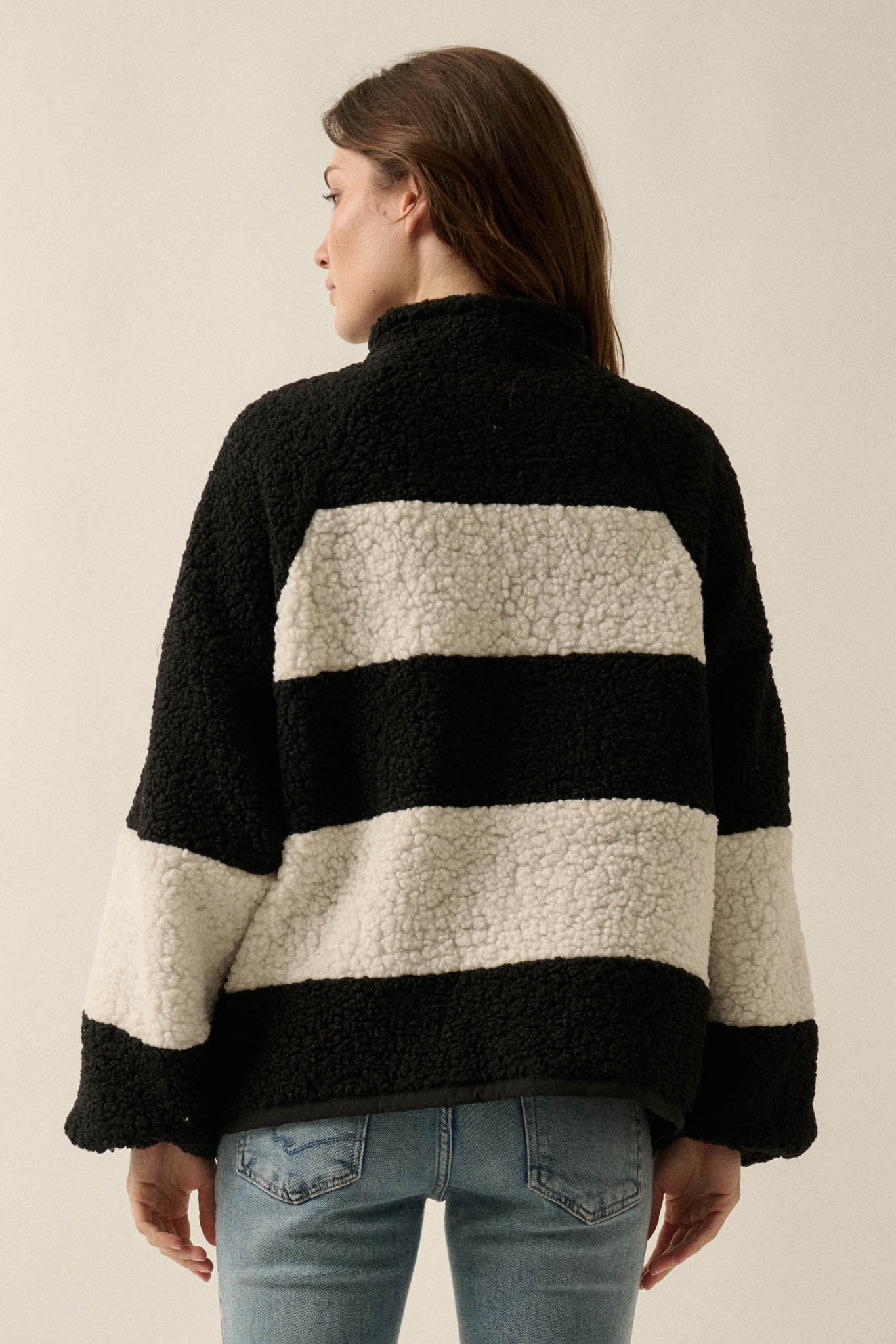 Level Best Striped Fleece Half-Zip Pullover Jacket - ShopPromesa