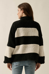 Level Best Striped Fleece Half-Zip Pullover Jacket - ShopPromesa