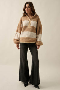 Level Best Striped Fleece Half-Zip Pullover Jacket - ShopPromesa