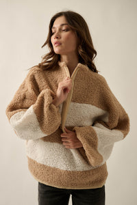 Level Best Striped Fleece Half-Zip Pullover Jacket - ShopPromesa