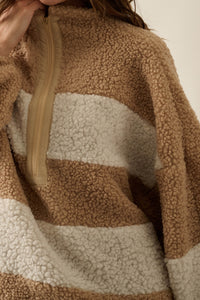 Level Best Striped Fleece Half-Zip Pullover Jacket - ShopPromesa