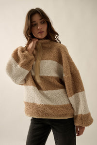 Level Best Striped Fleece Half-Zip Pullover Jacket - ShopPromesa