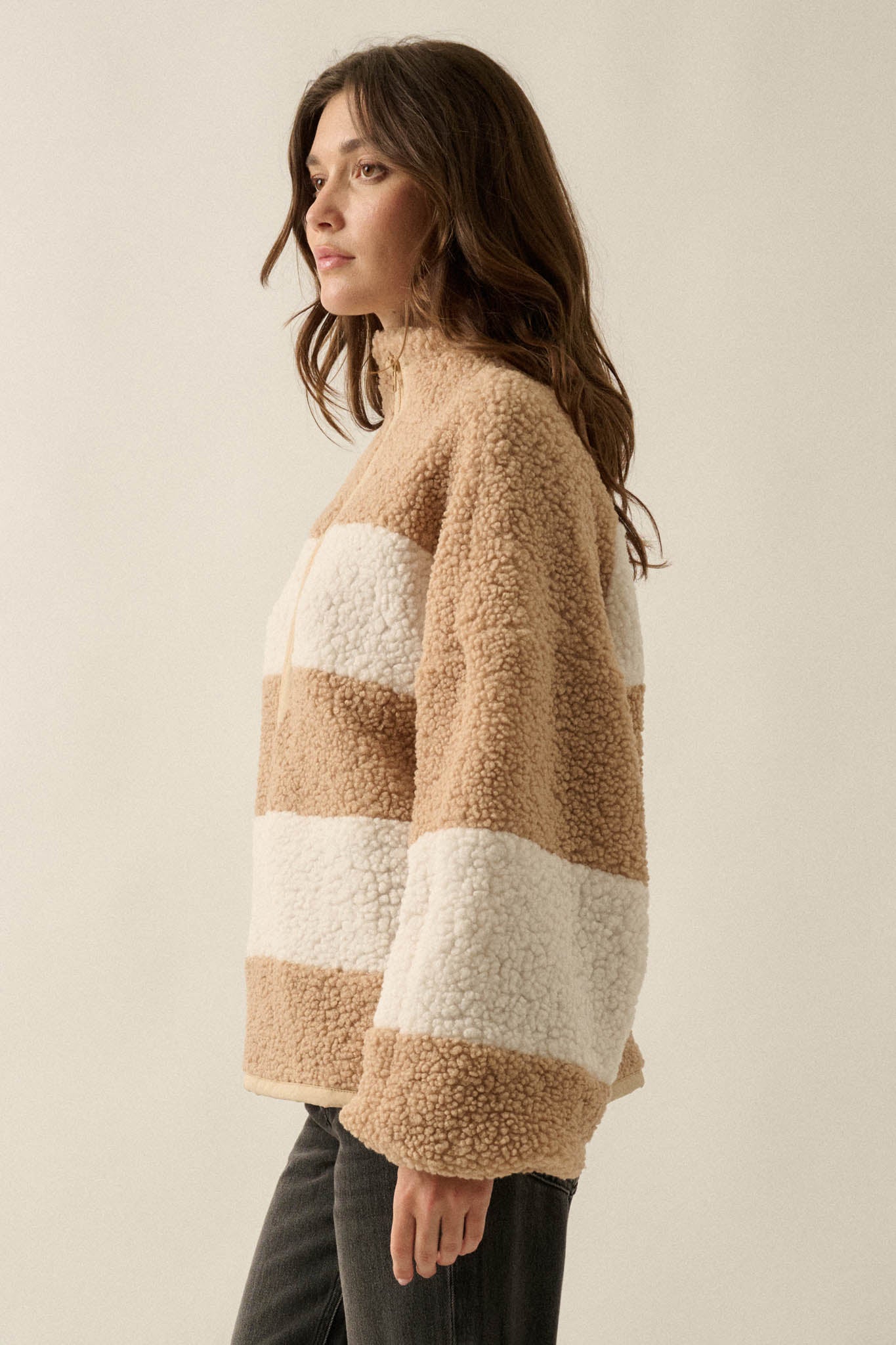 Level Best Striped Fleece Half-Zip Pullover Jacket - ShopPromesa