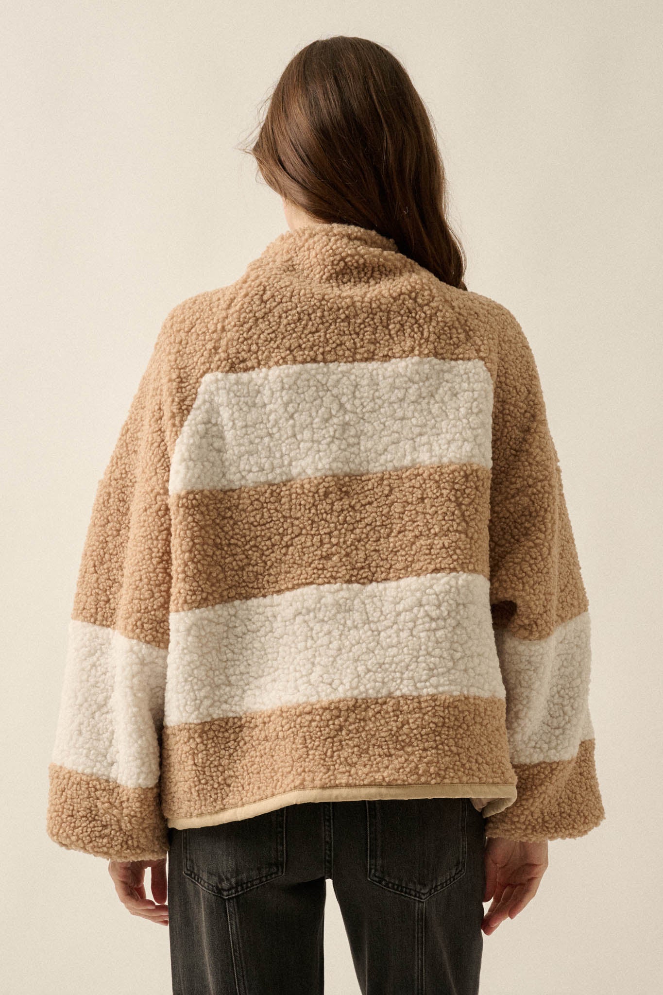 Level Best Striped Fleece Half-Zip Pullover Jacket - ShopPromesa