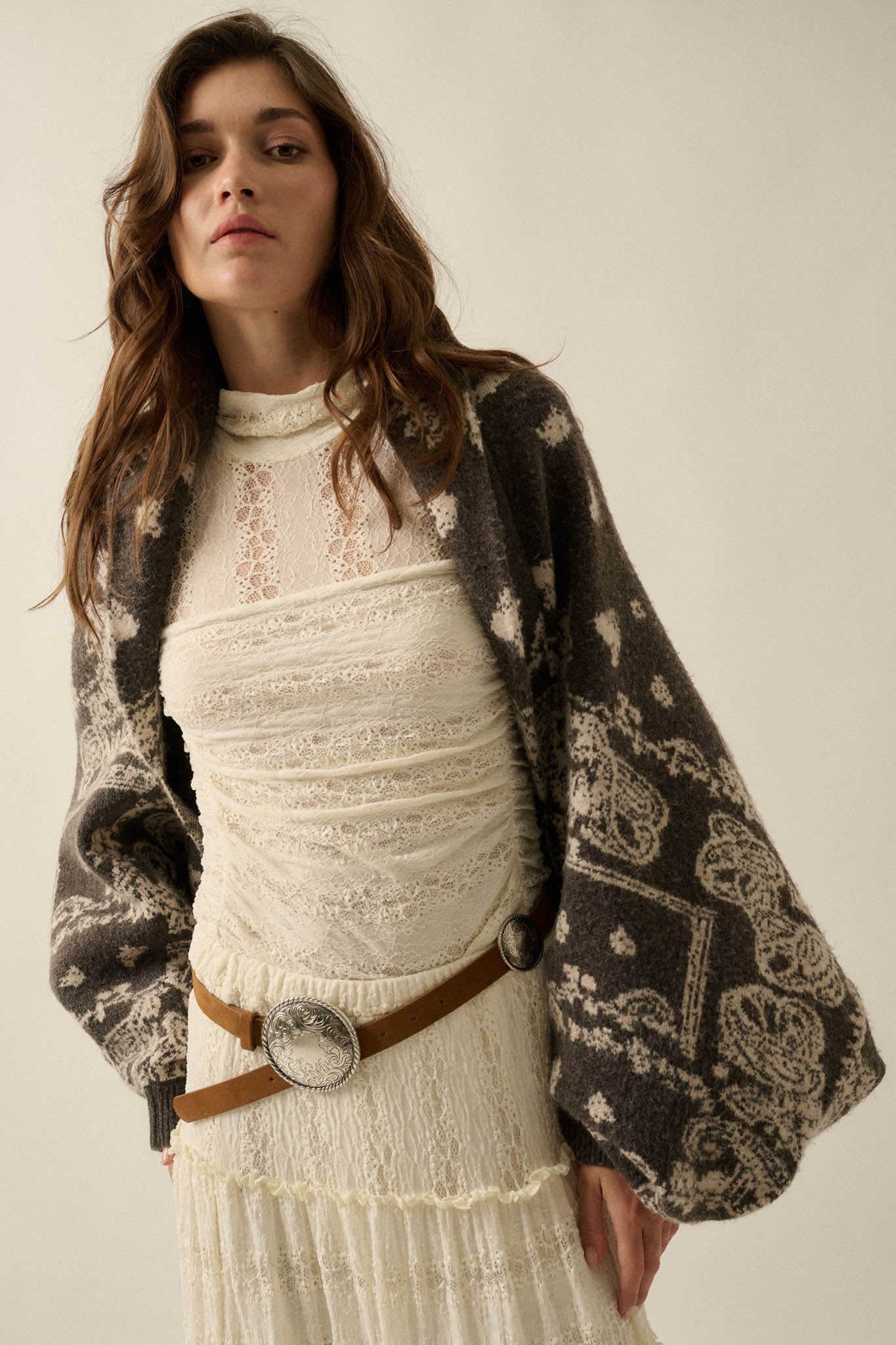 Big Love Paisley Bandana Jacquard Shrug Cardigan - ShopPromesa