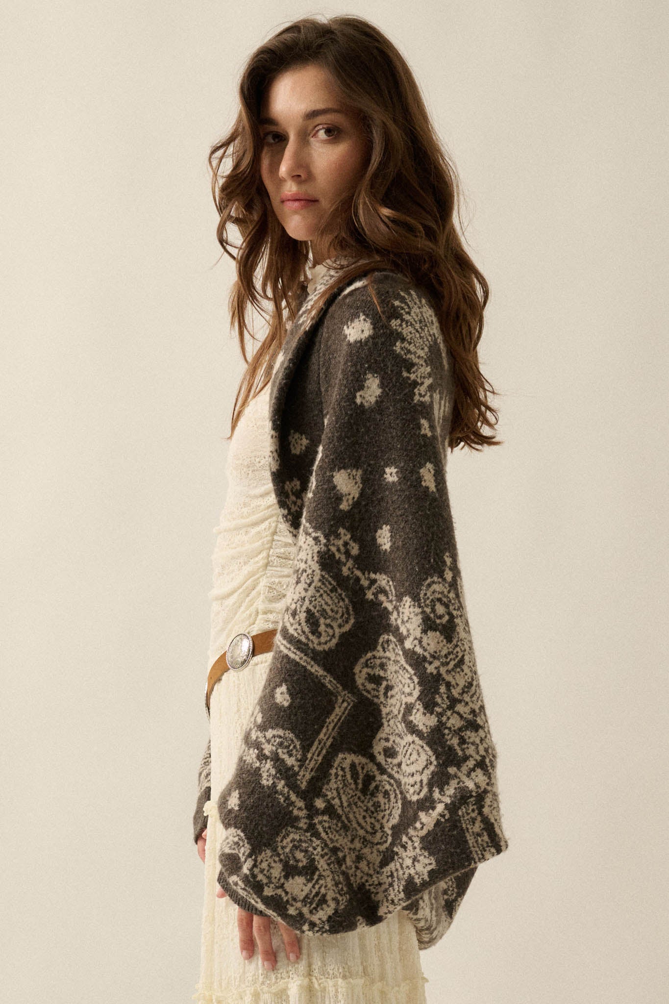 Big Love Paisley Bandana Jacquard Shrug Cardigan - ShopPromesa