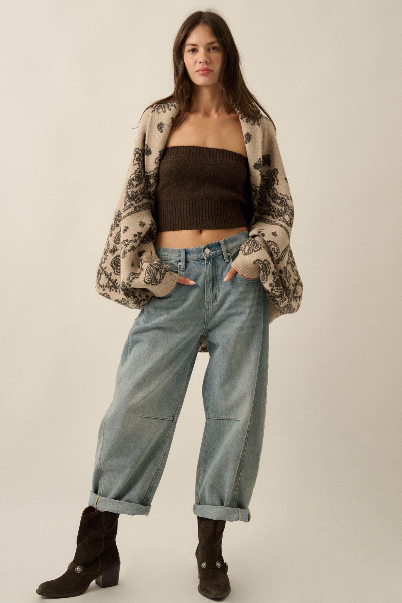 Big Love Paisley Bandana Jacquard Shrug Cardigan - ShopPromesa