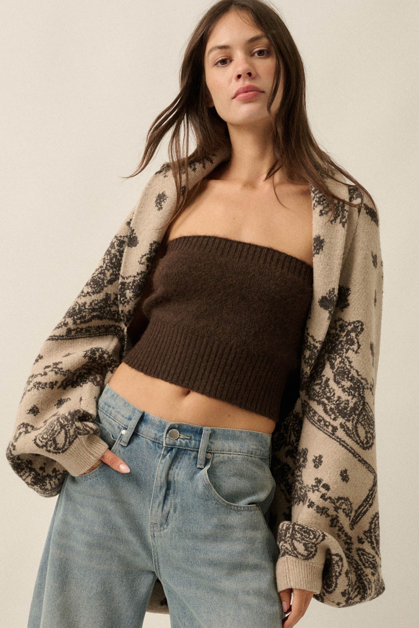 Big Love Paisley Bandana Jacquard Shrug Cardigan - ShopPromesa