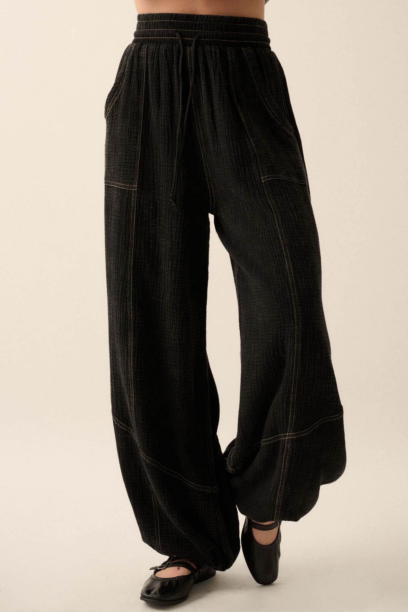 Jump In Crinkle Cotton Drawstring Parachute Pants