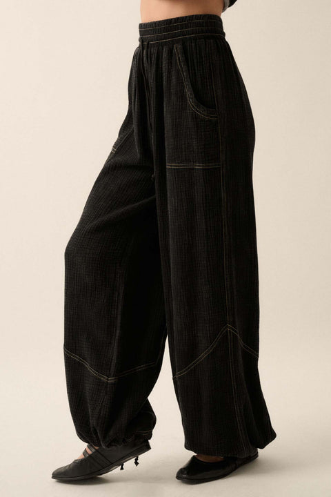 Jump In Crinkle Cotton Drawstring Parachute Pants