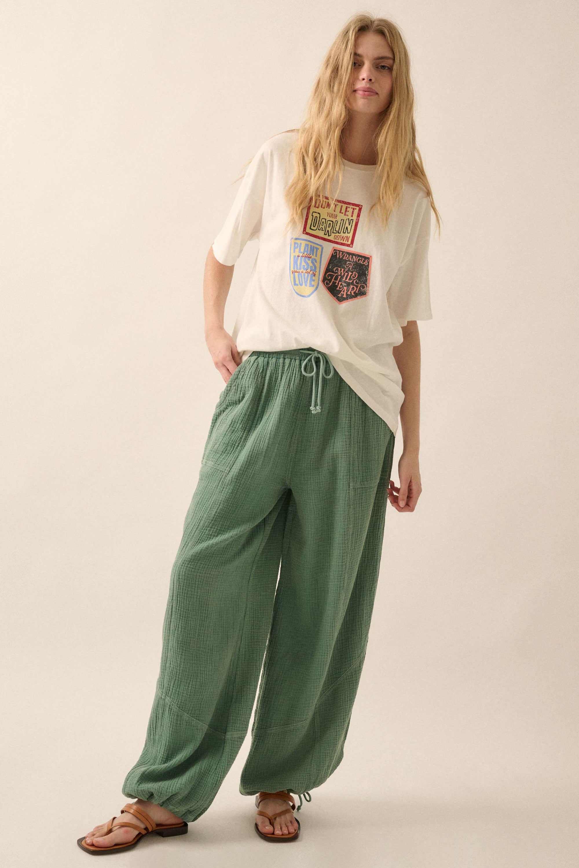 Jump In Crinkle Cotton Drawstring Parachute Pants