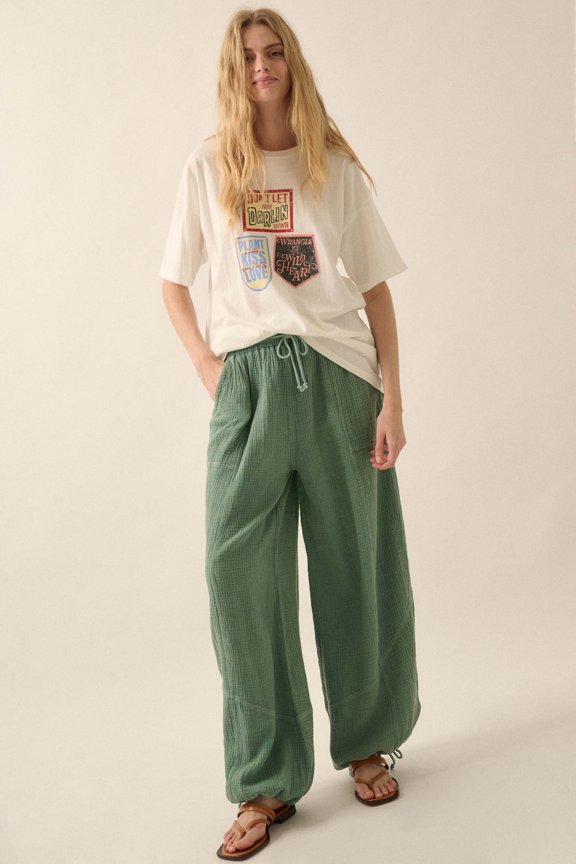 Jump In Crinkle Cotton Drawstring Parachute Pants