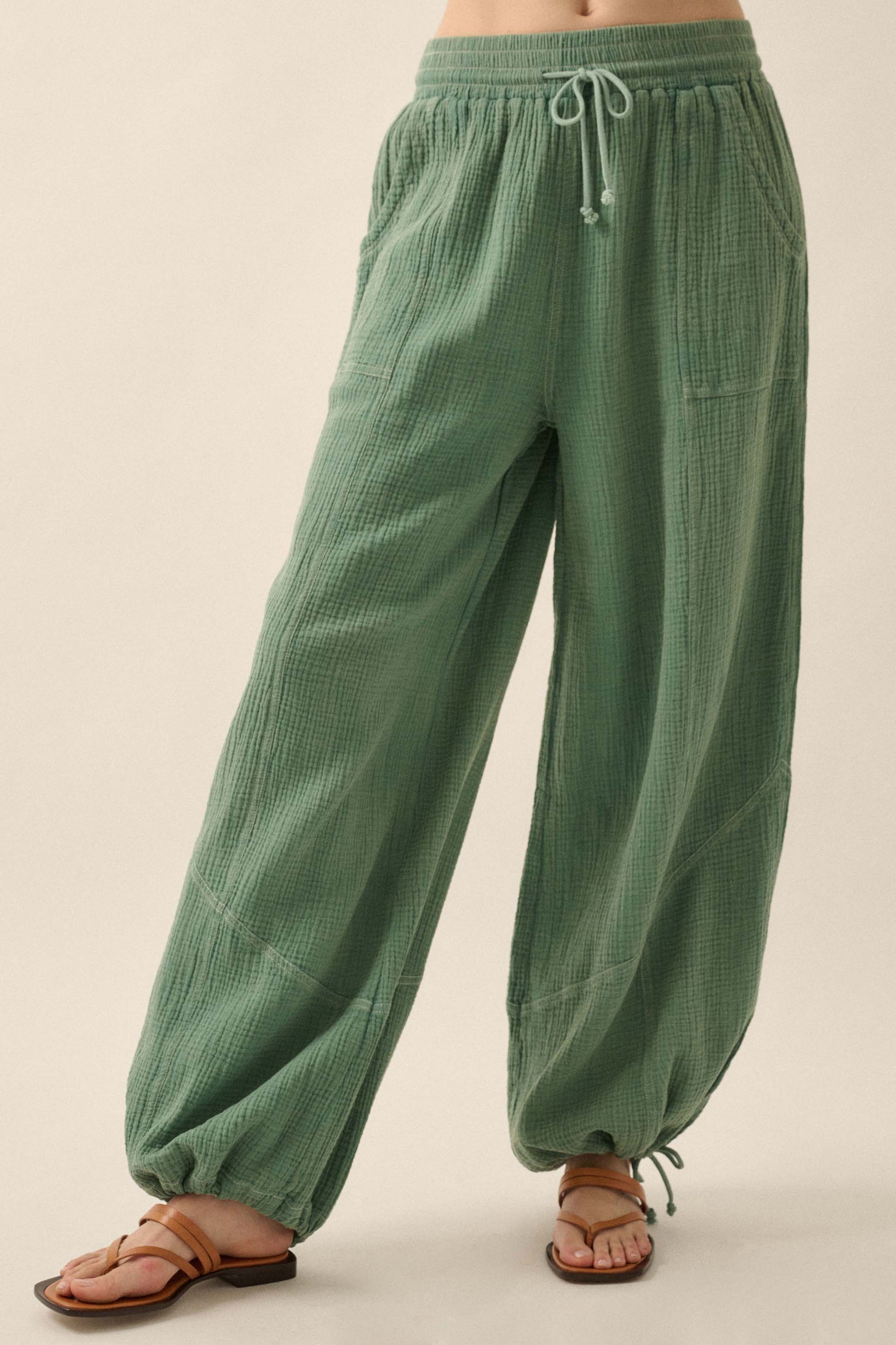 Jump In Crinkle Cotton Drawstring Parachute Pants