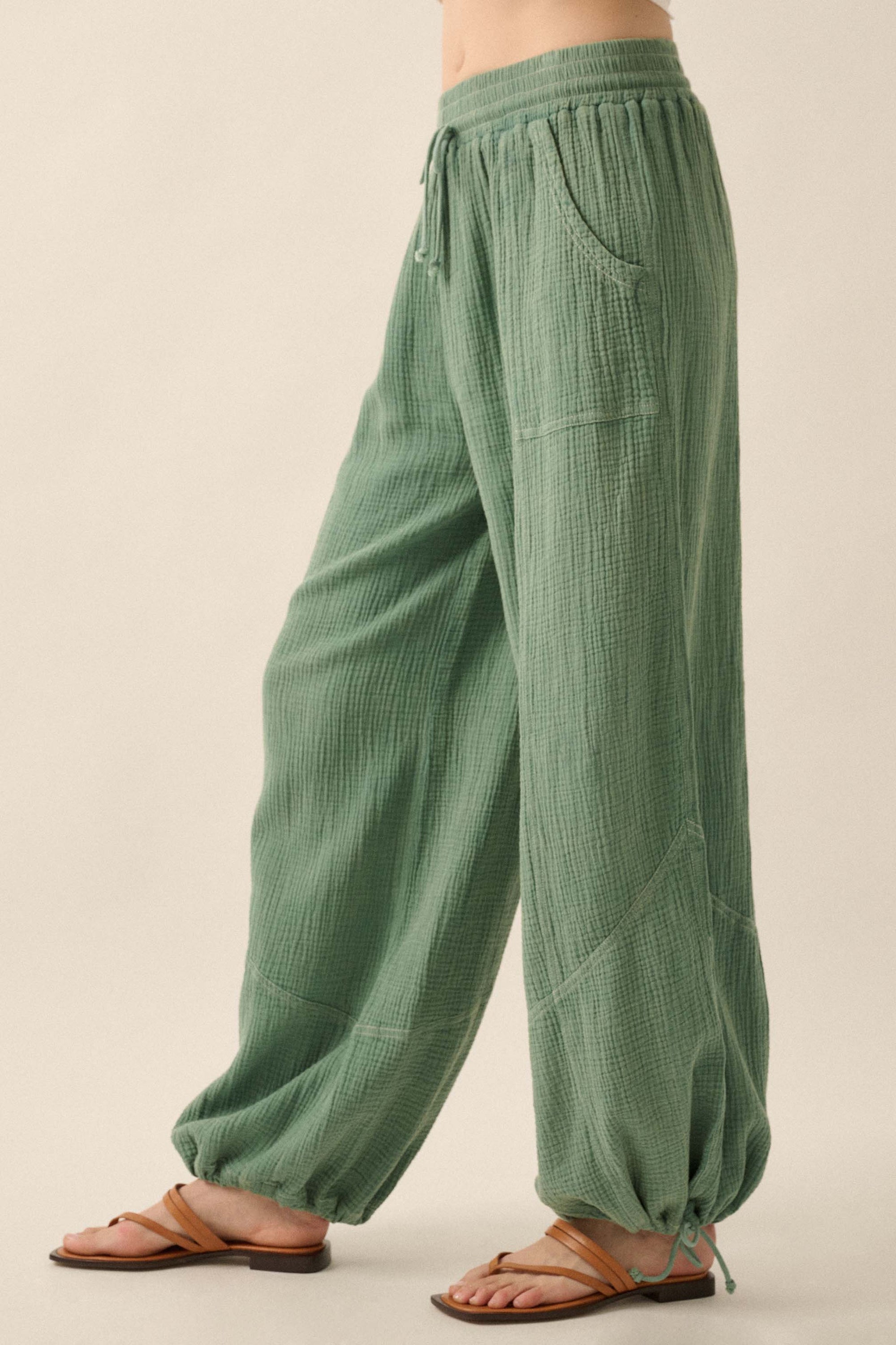 Jump In Crinkle Cotton Drawstring Parachute Pants