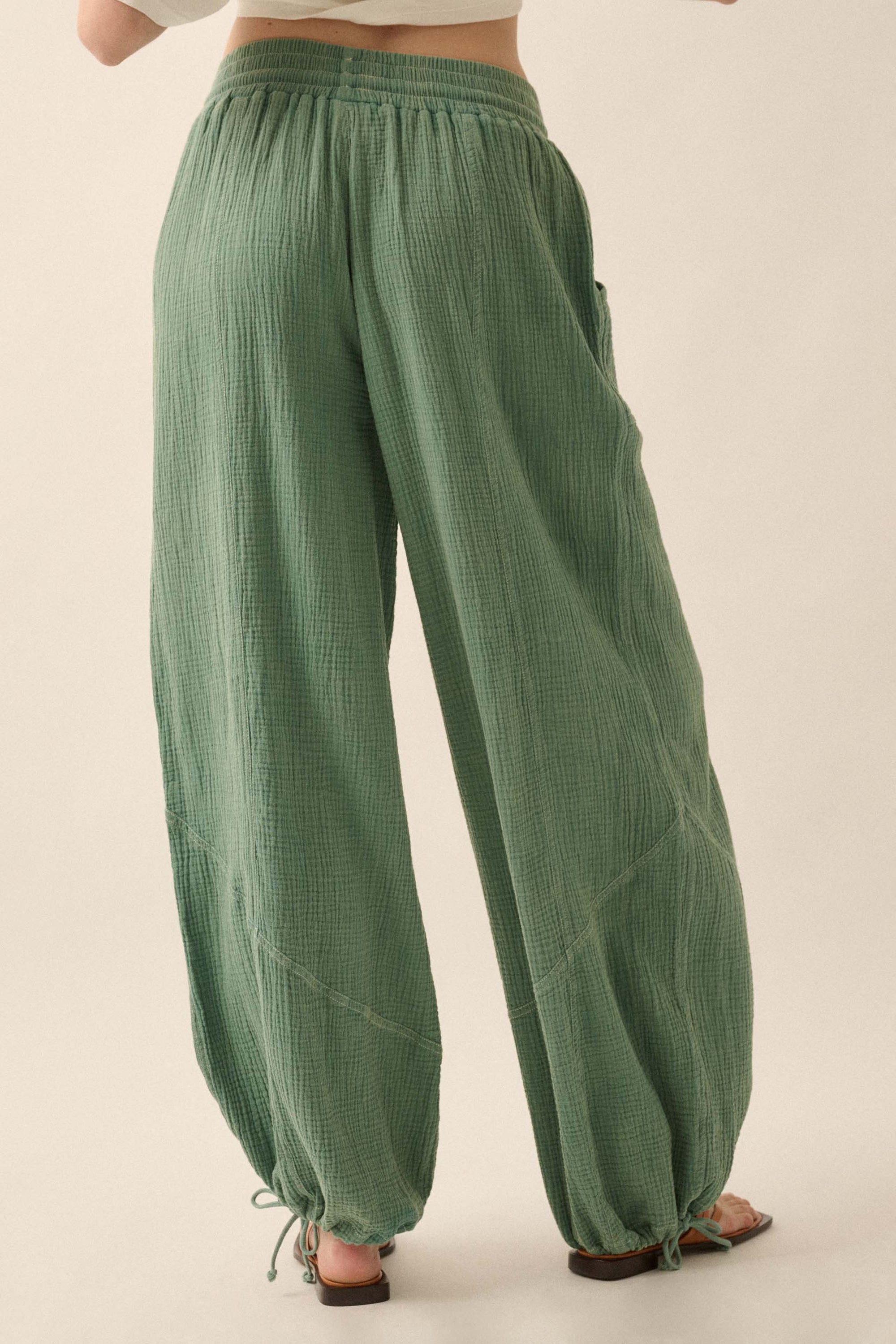 Jump In Crinkle Cotton Drawstring Parachute Pants