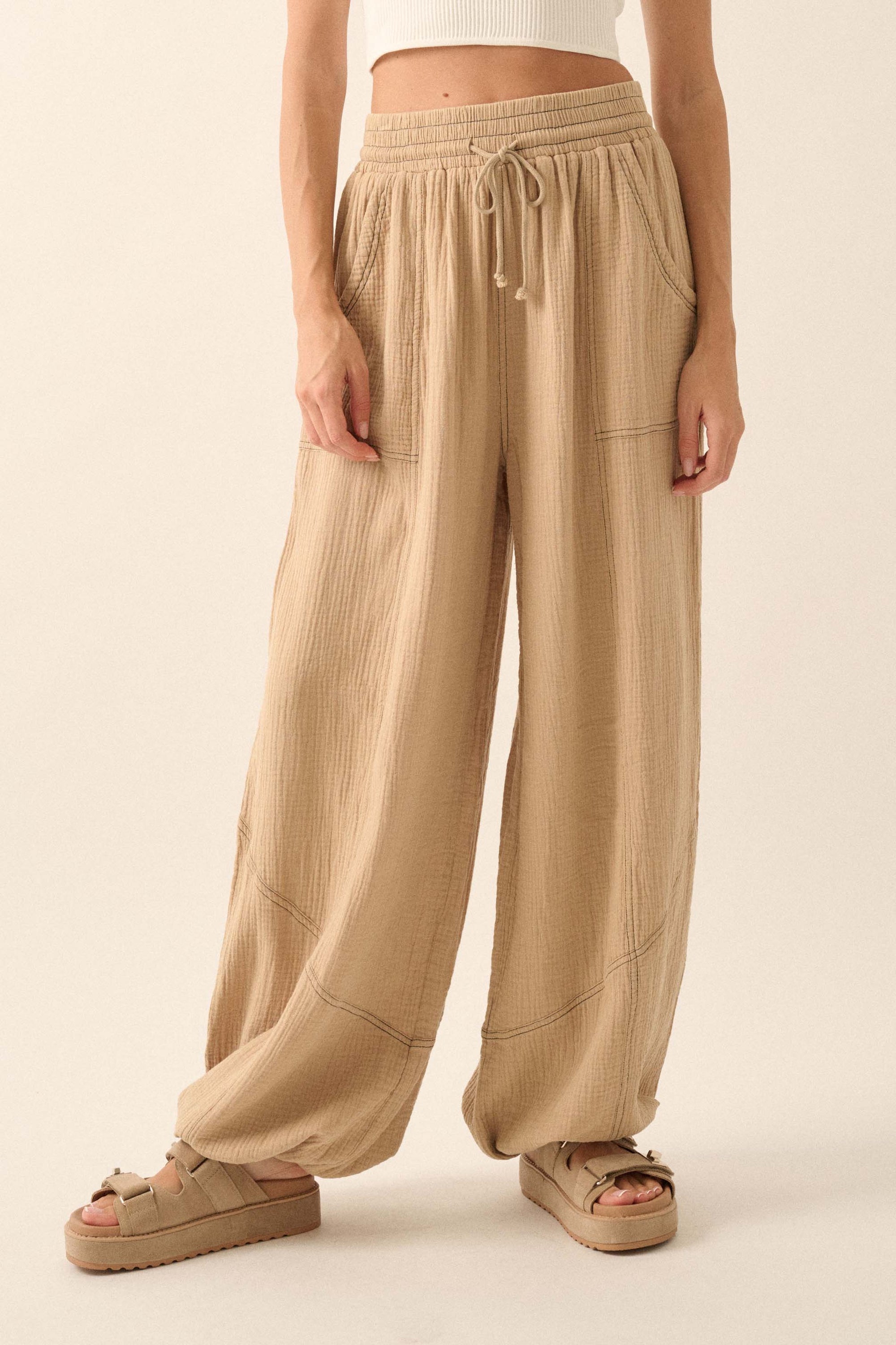 Jump In Crinkle Cotton Drawstring Parachute Pants