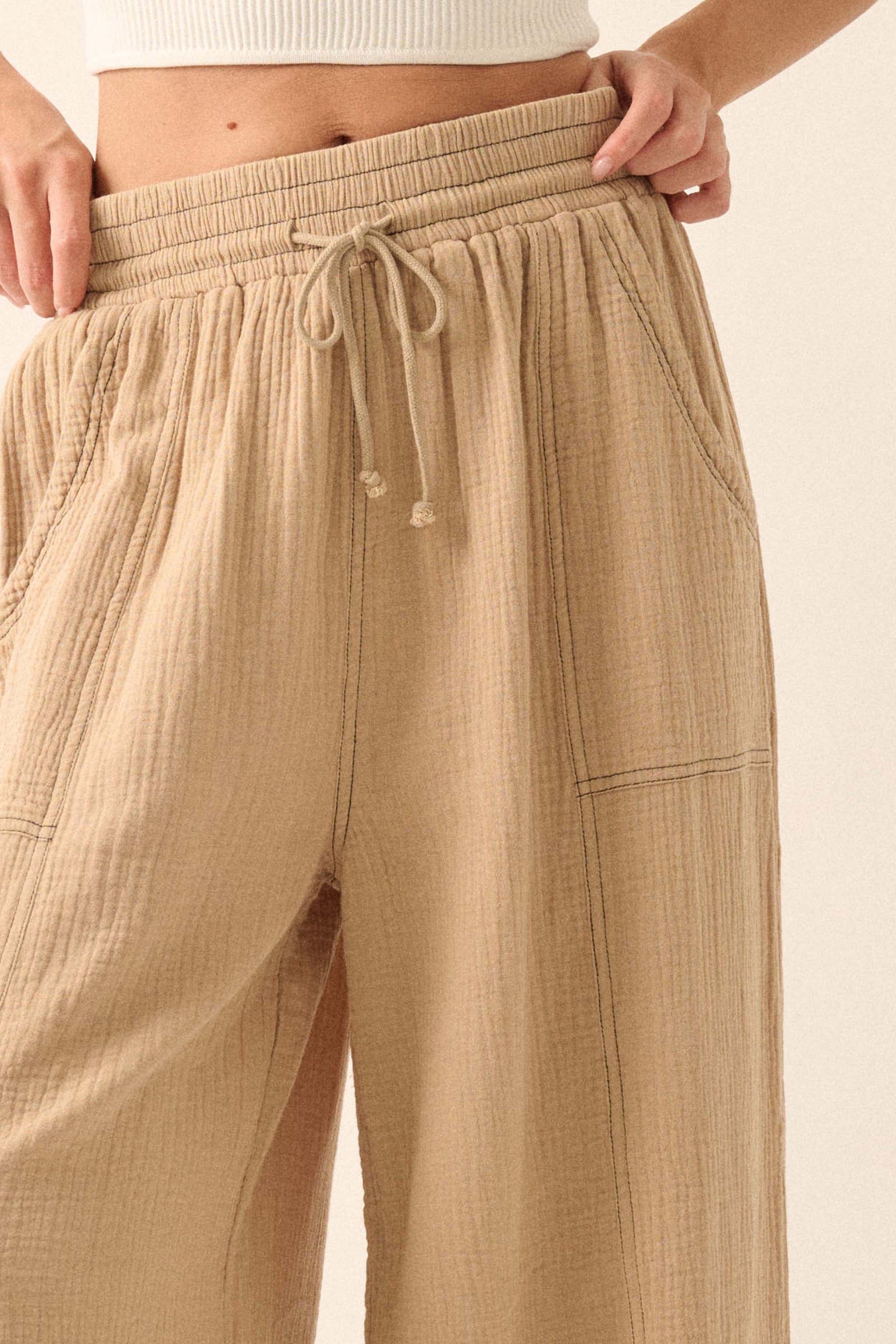 Jump In Crinkle Cotton Drawstring Parachute Pants