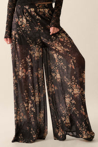 Whispering Blooms Floral Mesh Wide-Leg Pants - ShopPromesa