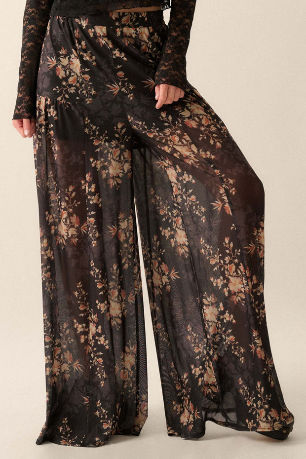 Whispering Blooms Floral Mesh Wide-Leg Pants - ShopPromesa