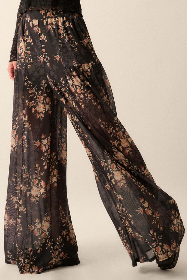 Whispering Blooms Floral Mesh Wide-Leg Pants - ShopPromesa