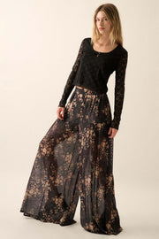 Whispering Blooms Floral Mesh Wide-Leg Pants - ShopPromesa