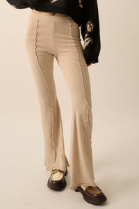 Well Grounded Textured Exposed-Seam Flare Pants - ShopPromesa