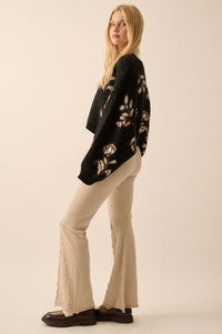 Well Grounded Textured Exposed-Seam Flare Pants - ShopPromesa