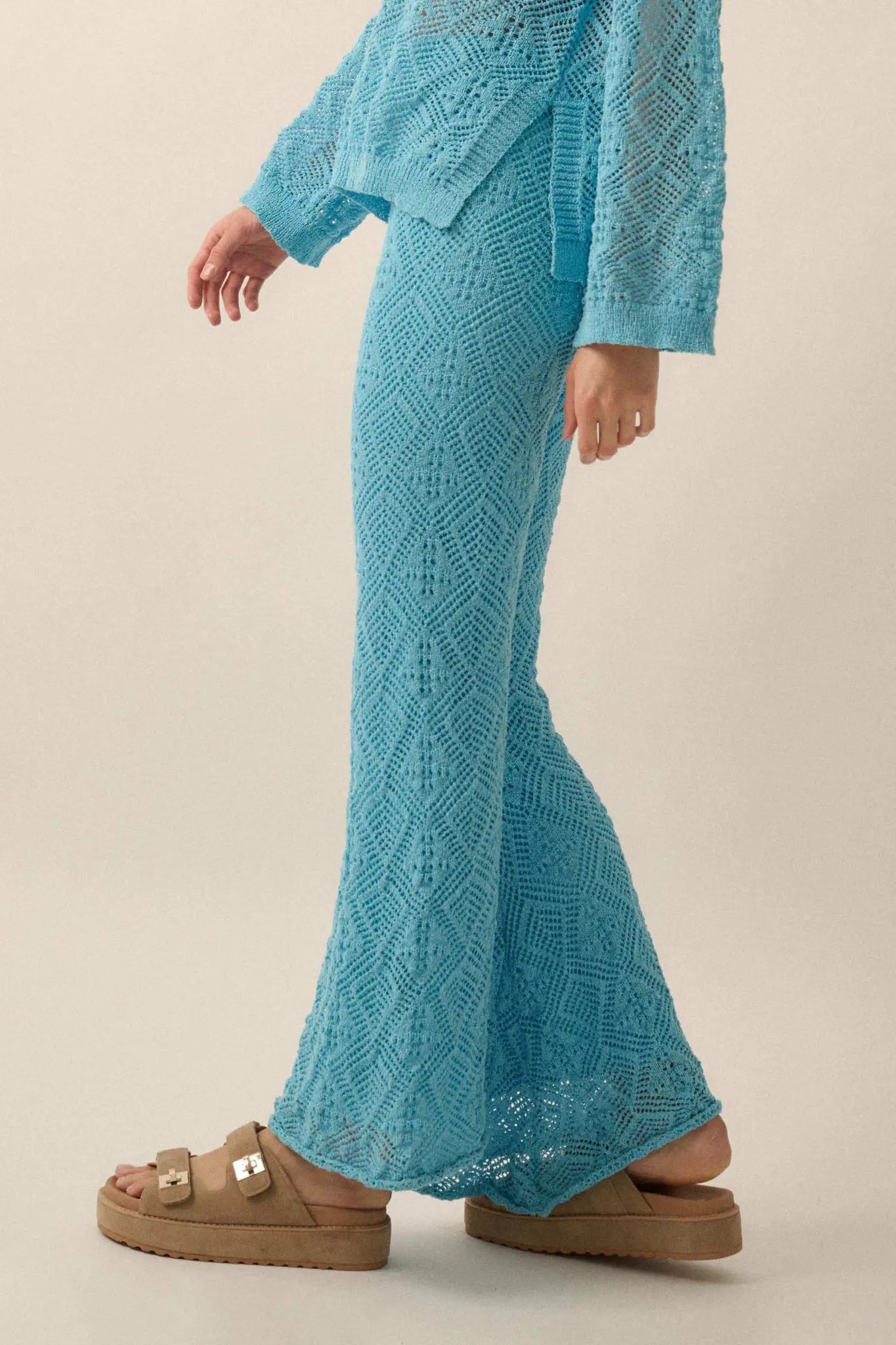 Dancing Diamonds Pointelle Crochet-Knit Pants - ShopPromesa