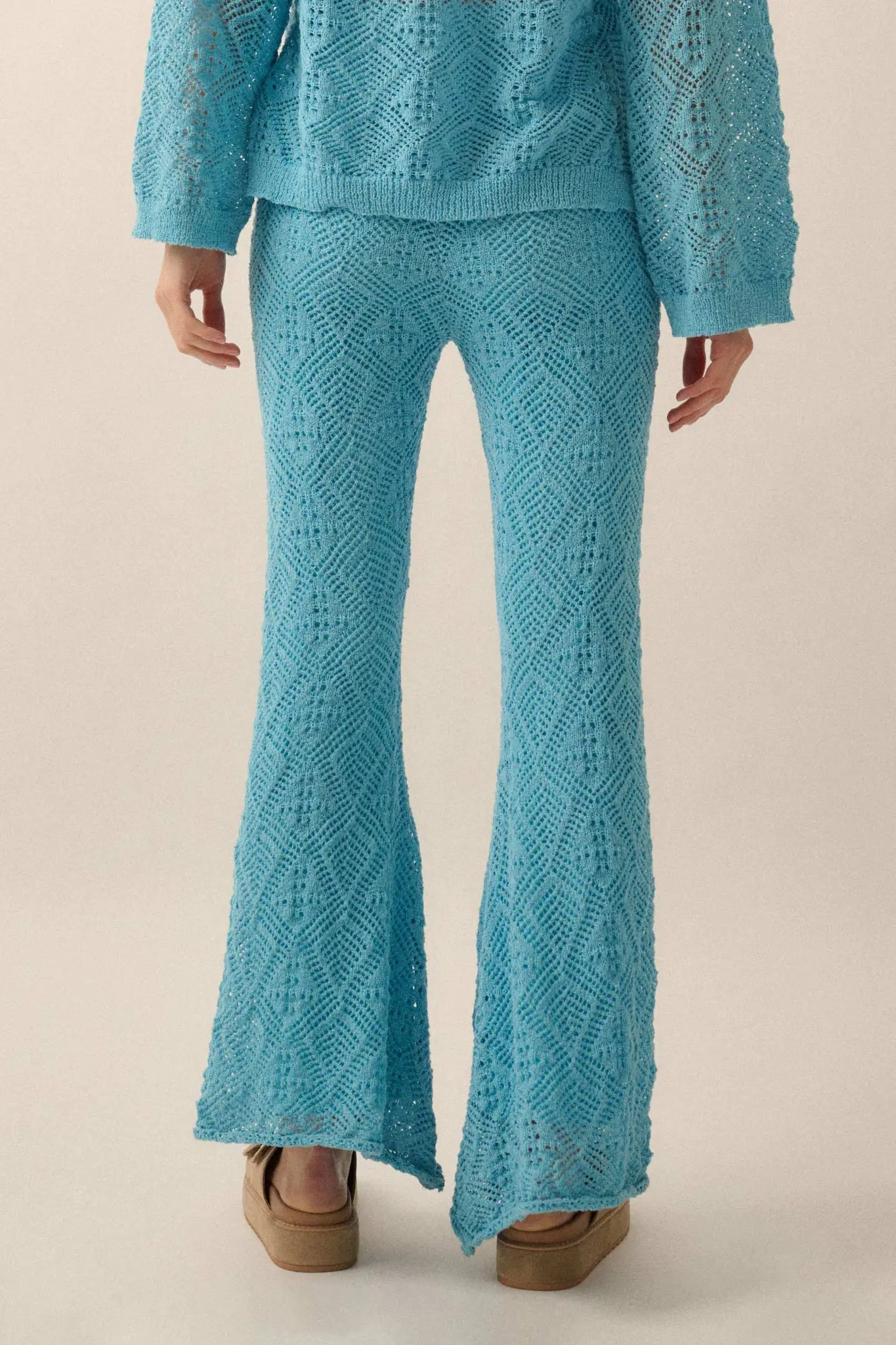 Dancing Diamonds Pointelle Crochet-Knit Pants - ShopPromesa