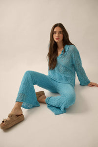 Dancing Diamonds Pointelle Crochet-Knit Pants - ShopPromesa