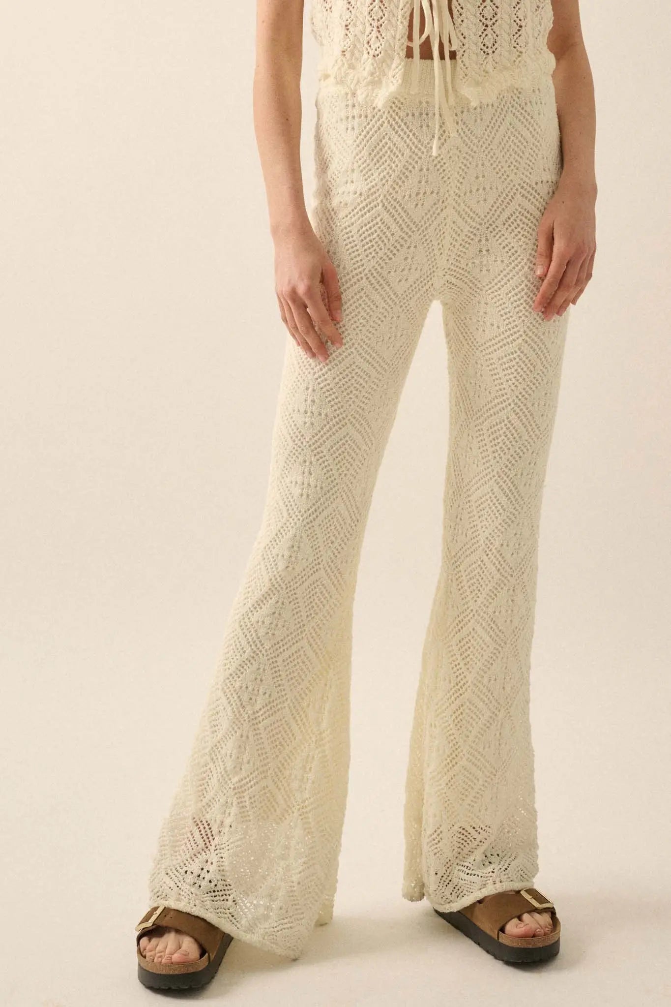 Dancing Diamonds Pointelle Crochet-Knit Pants
