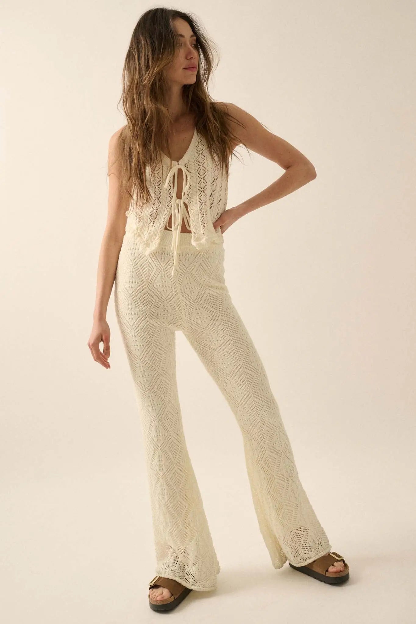 Dancing Diamonds Pointelle Crochet-Knit Pants