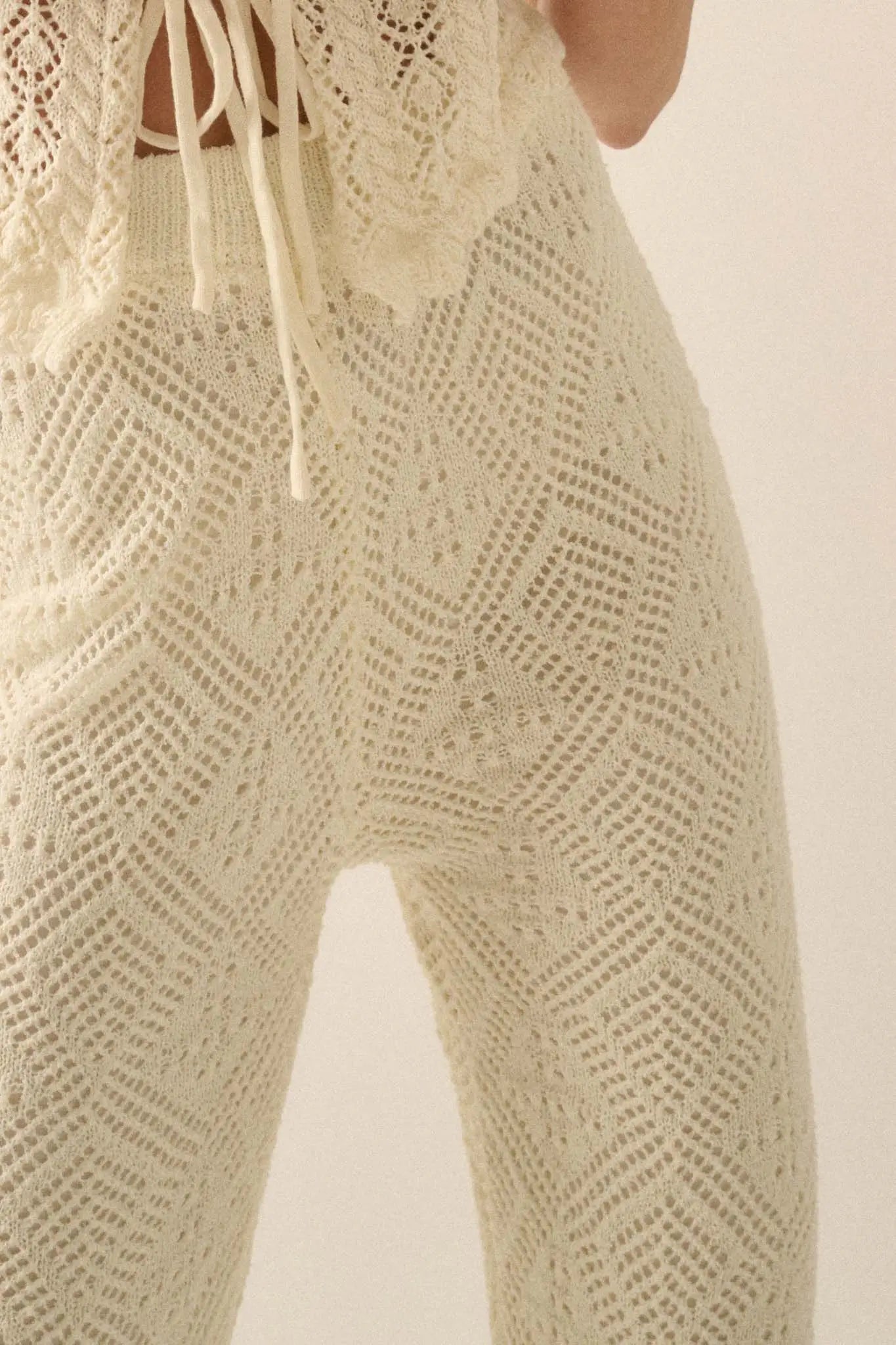 Dancing Diamonds Pointelle Crochet-Knit Pants