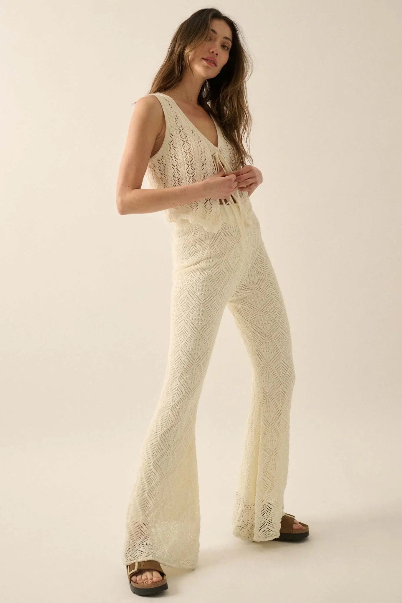 Dancing Diamonds Pointelle Crochet-Knit Pants