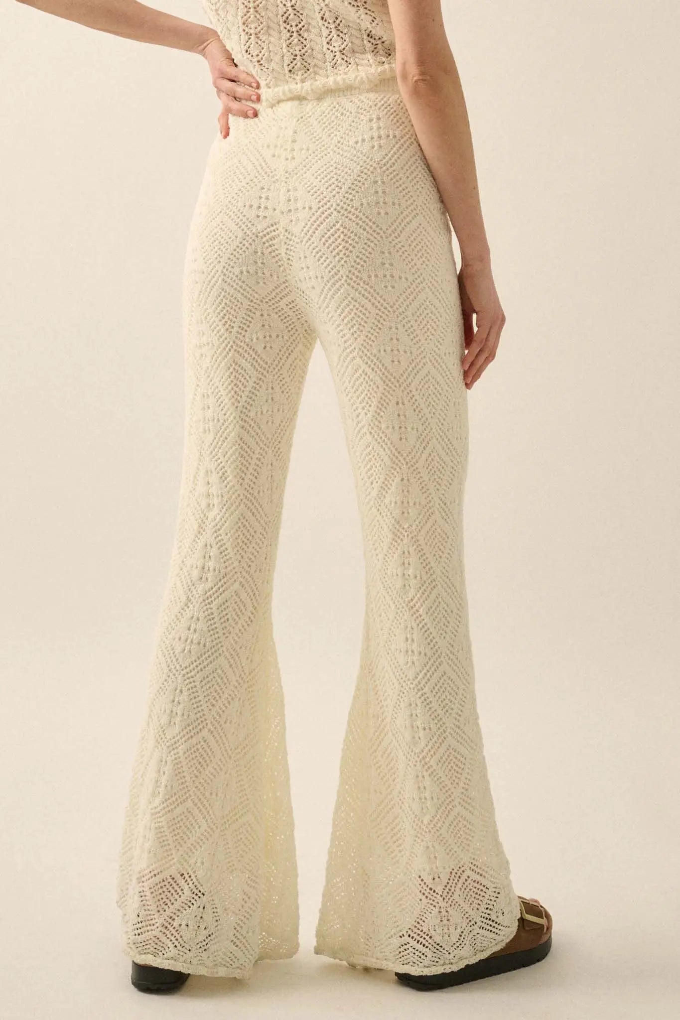 Dancing Diamonds Pointelle Crochet-Knit Pants