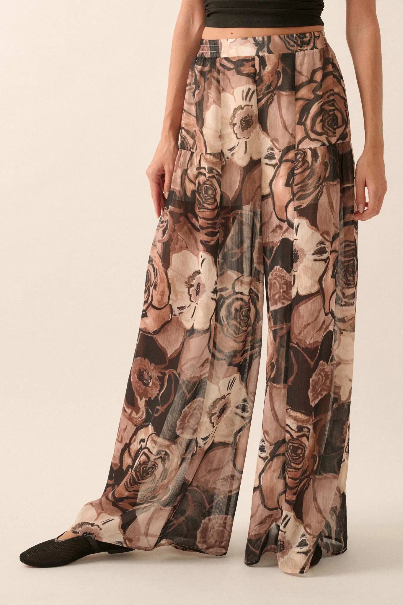 Billowing Blooms Floral Chiffon Wide-Leg Pants - ShopPromesa