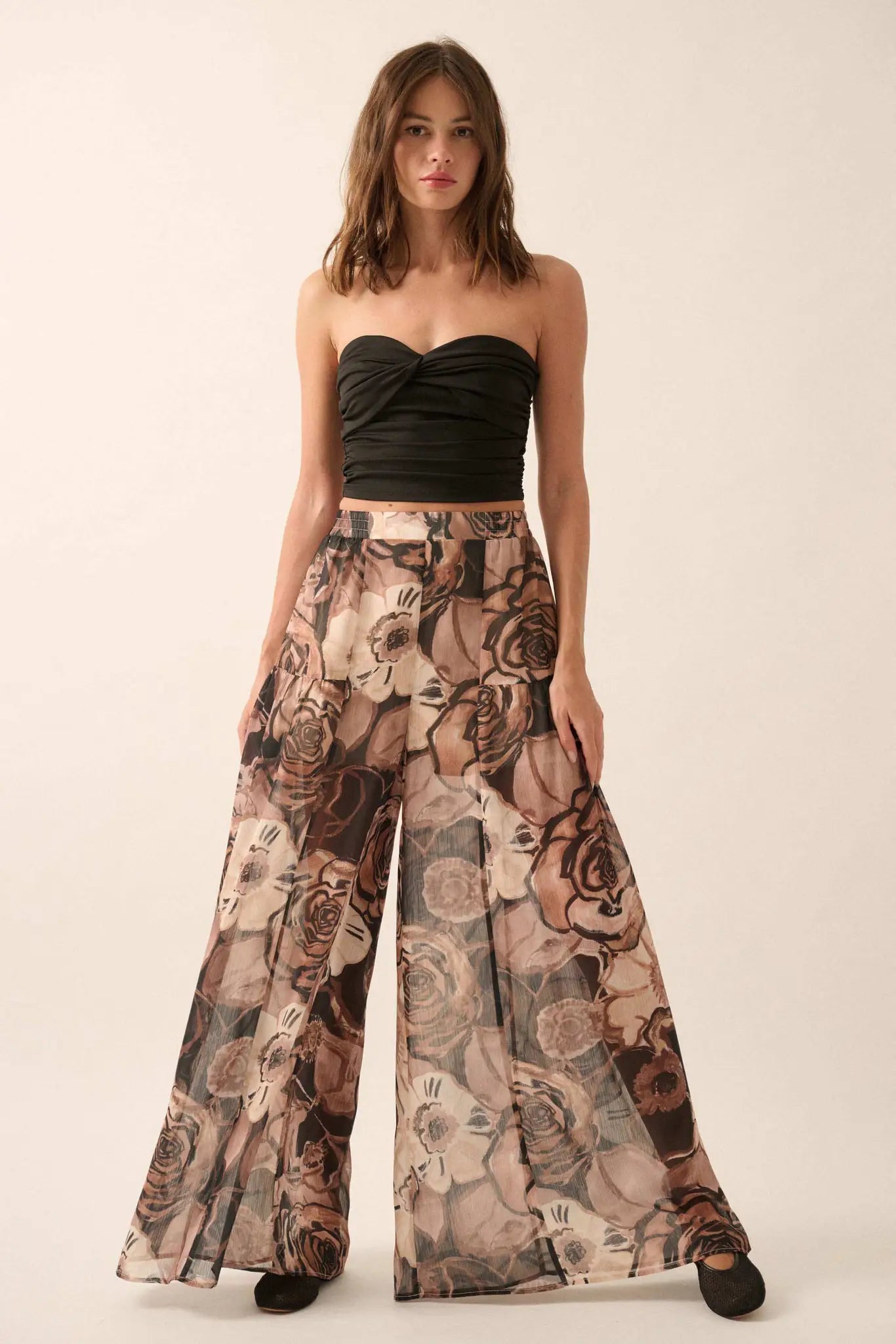 Billowing Blooms Floral Chiffon Wide-Leg Pants - ShopPromesa
