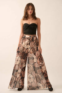 Billowing Blooms Floral Chiffon Wide-Leg Pants - ShopPromesa