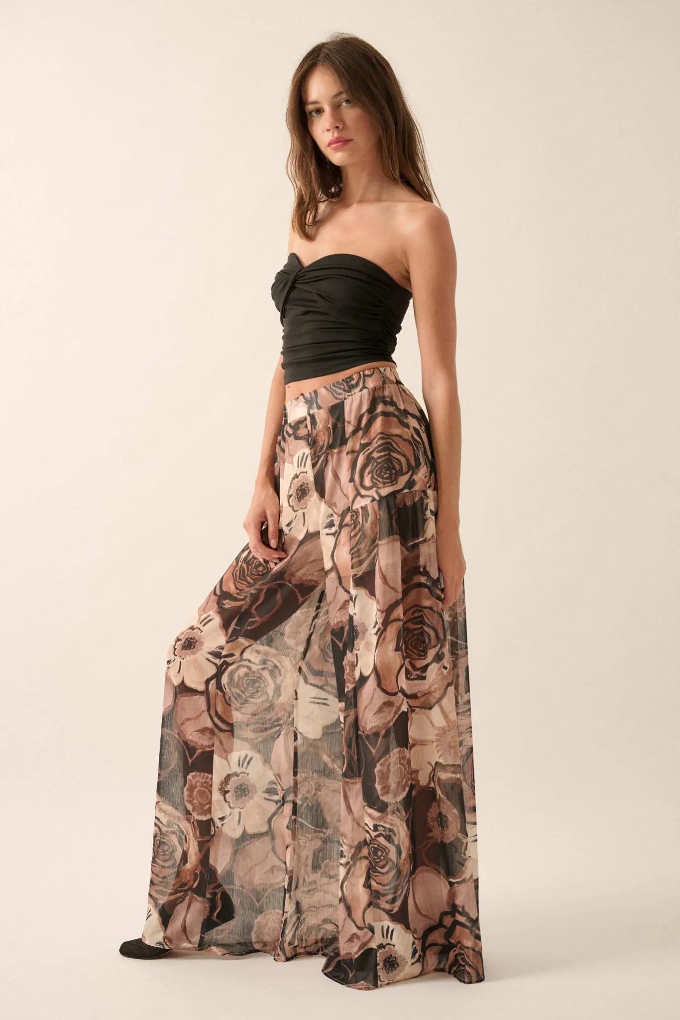 Billowing Blooms Floral Chiffon Wide-Leg Pants - ShopPromesa