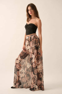 Billowing Blooms Floral Chiffon Wide-Leg Pants - ShopPromesa