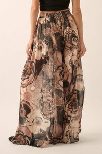 Billowing Blooms Floral Chiffon Wide-Leg Pants - ShopPromesa