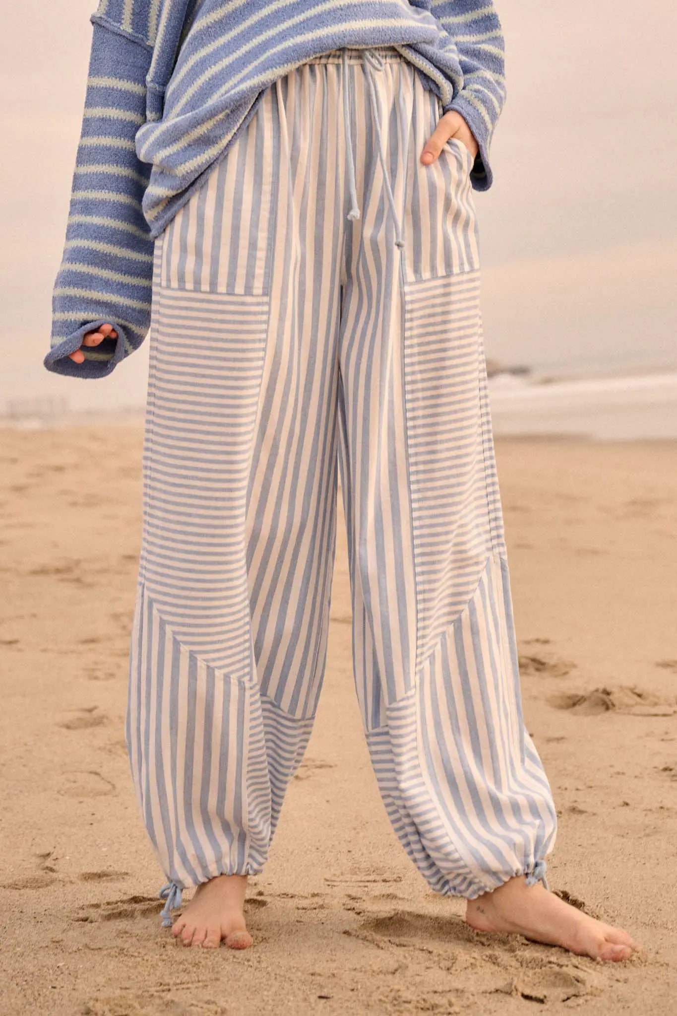 Jump for Joy Striped Drawstring Parachute Pants