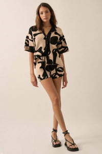 Bold Blooms Floral Jacquard Knit Sweater Shorts - ShopPromesa